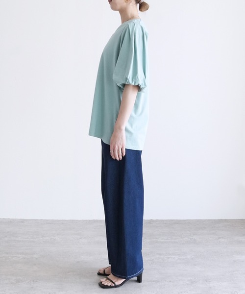 reca(レカ)の「コットンパフスリーブTシャツ(Tシャツ/カットソー・レディース・ミント/オフホワイト/ブラック・M-L)」の10枚目の写真