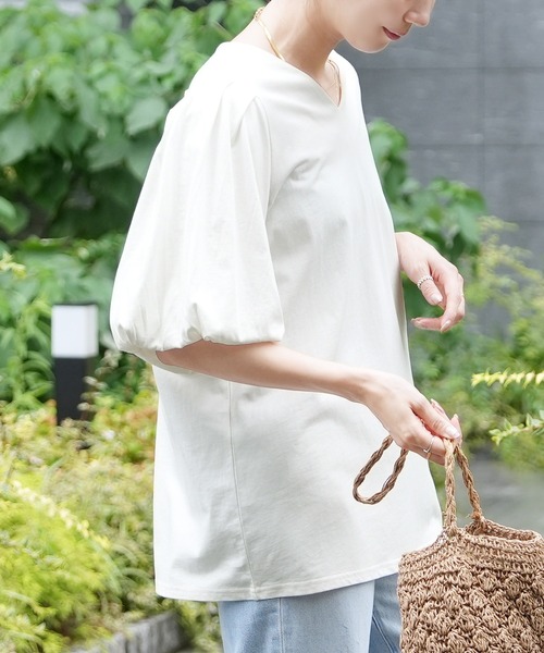 reca(レカ)の「コットンパフスリーブTシャツ(Tシャツ/カットソー・レディース・ミント/オフホワイト/ブラック・M-L)」の22枚目の写真
