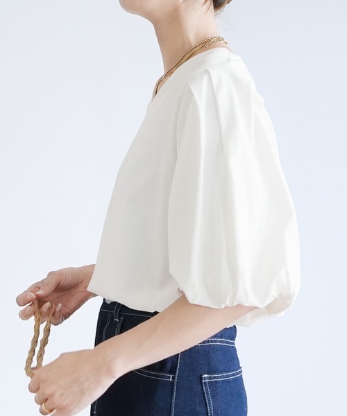 reca(レカ)の「コットンパフスリーブTシャツ(Tシャツ/カットソー・レディース・ミント/オフホワイト/ブラック・M-L)」の19枚目の写真
