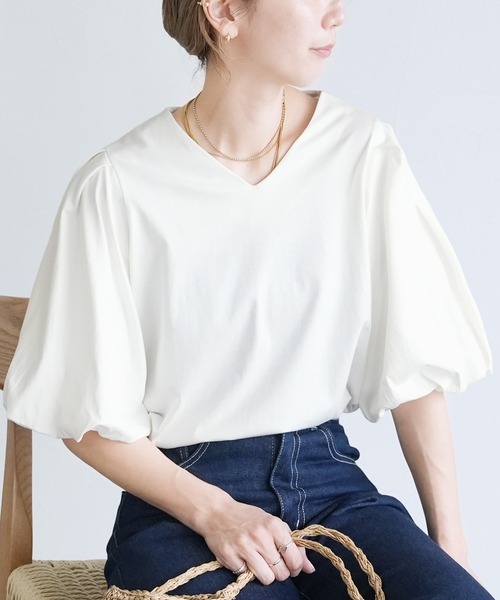 reca(レカ)の「コットンパフスリーブTシャツ(Tシャツ/カットソー・レディース・ミント/オフホワイト/ブラック・M-L)」の21枚目の写真