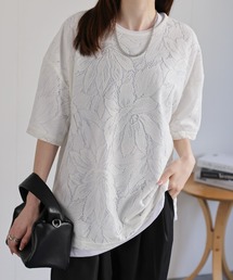 【SET商品】ネックレス付きレースTシャツ/カットソー/花柄/3点セット