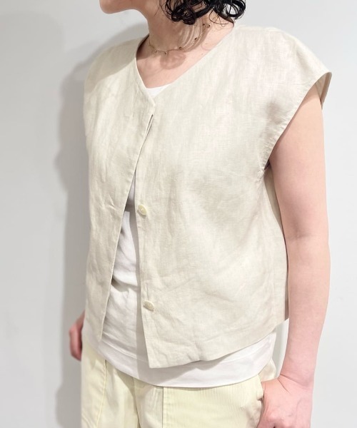 human woman(ヒューマンウーマン)の「◆【WEB・一部店舗限定】リネンボックスブラウス(シャツ/ブラウス・レディース・ホワイト系その他/ピンク・MEDIUM)」の2枚目の写真