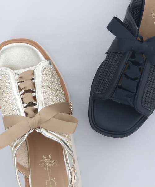 あしながおじさん(アシナガオジサン)の「軽量|厚底リボンサンダル 7210145(サンダル・レディース・ブラック/プラチナム・22.5cm/23cm/23.5cm/24cm/24.5cm)」の5枚目の写真