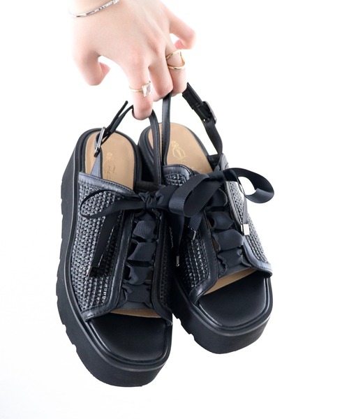 あしながおじさん(アシナガオジサン)の「軽量|厚底リボンサンダル 7210145(サンダル・レディース・ブラック/プラチナム・22.5cm/23cm/23.5cm/24cm/24.5cm)」の11枚目の写真