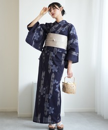 utatane(ウタタネ)の浴衣3点セット 綿麻×紅梅 藍色に桜矢絣(浴衣)