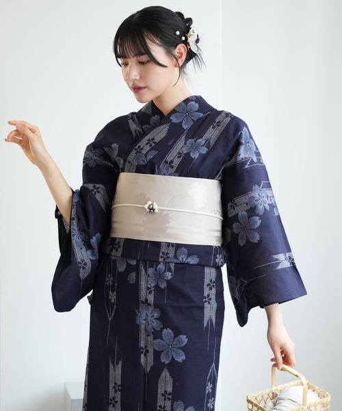 utatane 朝顔に桜 浴衣 2点セット※1枚目着画は色違いです 浴衣 セット レディース 浴衣セット 大人 作り帯 2点セット 水色