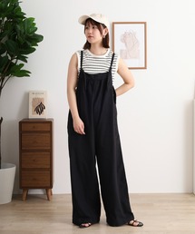 blue willow コットンリネン平織り サイドボタンサロペット