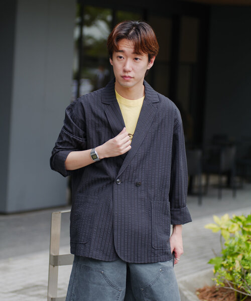 UNISEX/SETUP対応】シアサッカーストライプダブルジャケット