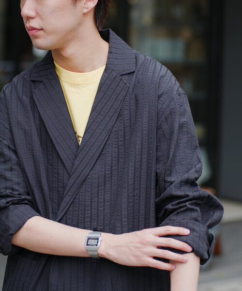 UNISEX/SETUP対応】シアサッカーストライプダブルジャケット