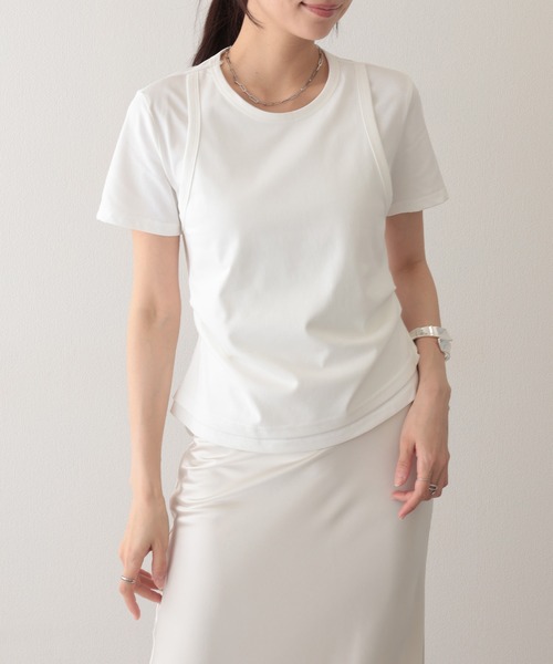 Lace Ladies(レースレディース)の「ソリッドカラー フェイクレイヤード クルーネック 半袖 Tシャツ(Tシャツ/カットソー・レディース・ホワイト/グリーン/グレー・S/M/L)」の1枚目の写真