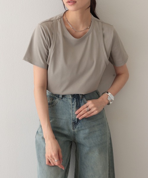 Lace Ladies(レースレディース)の「ソリッドカラー フェイクレイヤード クルーネック 半袖 Tシャツ(Tシャツ/カットソー・レディース・ホワイト/グリーン/グレー・S/M/L)」の3枚目の写真