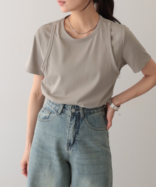 Lace Ladies(レースレディース)の「ソリッドカラー フェイクレイヤード クルーネック 半袖 Tシャツ(Tシャツ/カットソー・レディース・ホワイト/グリーン/グレー・S/M/L)」の13枚目の写真