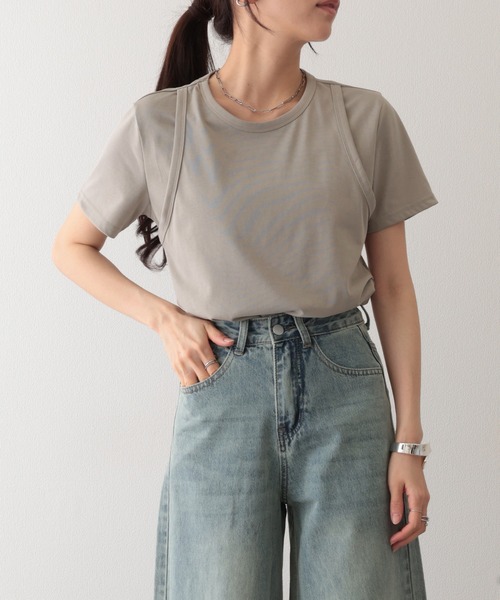Lace Ladies(レースレディース)の「ソリッドカラー フェイクレイヤード クルーネック 半袖 Tシャツ(Tシャツ/カットソー・レディース・ホワイト/グリーン/グレー・S/M/L)」の15枚目の写真