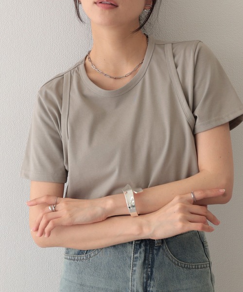 Lace Ladies(レースレディース)の「ソリッドカラー フェイクレイヤード クルーネック 半袖 Tシャツ(Tシャツ/カットソー・レディース・ホワイト/グリーン/グレー・S/M/L)」の16枚目の写真