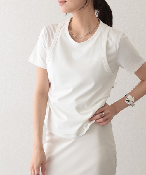 Lace Ladies(レースレディース)の「ソリッドカラー フェイクレイヤード クルーネック 半袖 Tシャツ(Tシャツ/カットソー・レディース・ホワイト/グリーン/グレー・S/M/L)」の18枚目の写真