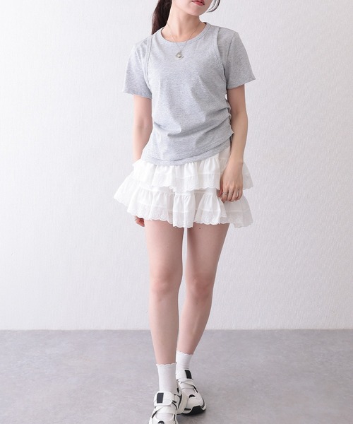 Lace Ladies(レースレディース)の「ソリッドカラー フェイクレイヤード クルーネック 半袖 Tシャツ(Tシャツ/カットソー・レディース・ホワイト/グリーン/グレー・S/M/L)」の9枚目の写真