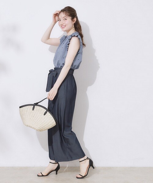 couture brooch（クチュールブローチ）の「【マシンウォッシャブル】ドット刺繍リボンデザインブラウス（シャツ/ブラウス・レディース・ブルー系5/ブラック系・38/36/42/40）」の3枚目の写真