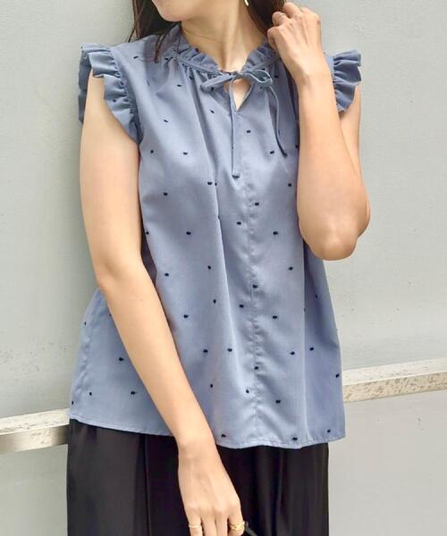 couture brooch（クチュールブローチ）の「【マシンウォッシャブル】ドット刺繍リボンデザインブラウス（シャツ/ブラウス・レディース・ブルー系5/ブラック系・38/36/42/40）」の11枚目の写真