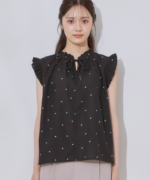 couture brooch（クチュールブローチ）の「【マシンウォッシャブル】ドット刺繍リボンデザインブラウス（シャツ/ブラウス・レディース・ブルー系5/ブラック系・38/36/42/40）」の14枚目の写真