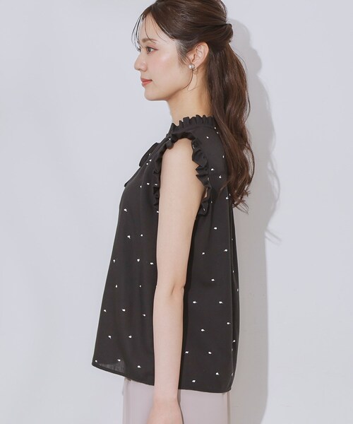 couture brooch（クチュールブローチ）の「【マシンウォッシャブル】ドット刺繍リボンデザインブラウス（シャツ/ブラウス・レディース・ブルー系5/ブラック系・38/36/42/40）」の15枚目の写真