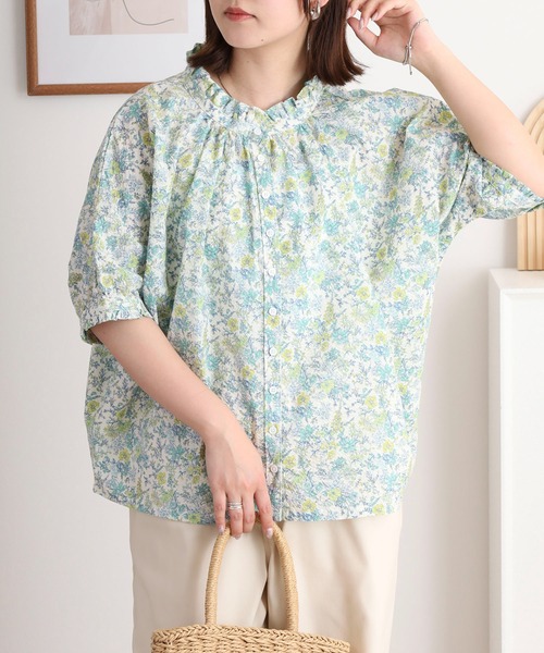 ubasoku(ウバソク)の「コットンミラクルウェーブプリントラグラン半袖ブラウス(シャツ/ブラウス・レディース・ホワイト×グリーン/ホワイト×イエロー・FREE)」の5枚目の写真