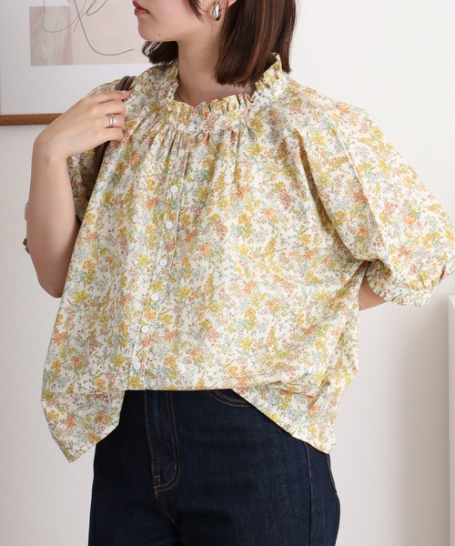 ubasoku(ウバソク)の「コットンミラクルウェーブプリントラグラン半袖ブラウス(シャツ/ブラウス・レディース・ホワイト×グリーン/ホワイト×イエロー・FREE)」の8枚目の写真