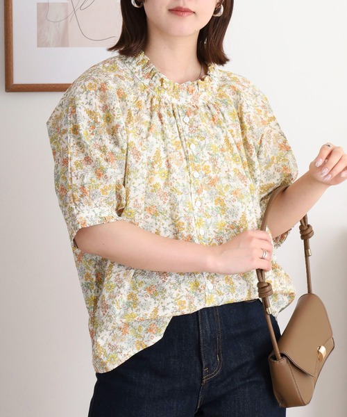 ubasoku(ウバソク)の「コットンミラクルウェーブプリントラグラン半袖ブラウス(シャツ/ブラウス・レディース・ホワイト×グリーン/ホワイト×イエロー・FREE)」の9枚目の写真