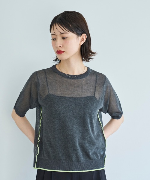 meilmada(メイルマダ)の「ハーフスリーブ配色シアーニット(ニット/セーター・レディース・チャコールグレー/ブルー・FREE)」の5枚目の写真