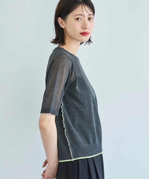 meilmada(メイルマダ)の「ハーフスリーブ配色シアーニット(ニット/セーター・レディース・チャコールグレー/ブルー・FREE)」の6枚目の写真