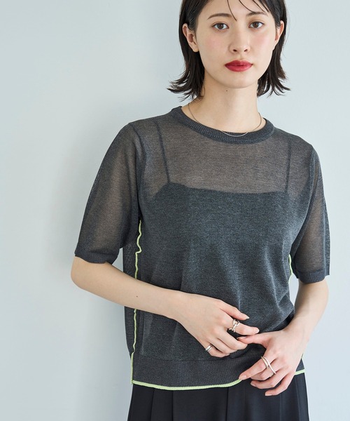 meilmada(メイルマダ)の「ハーフスリーブ配色シアーニット(ニット/セーター・レディース・チャコールグレー/ブルー・FREE)」の4枚目の写真