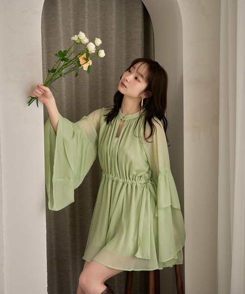 2way frill sleeve tunic blouse / 2wayフリルスリーブ