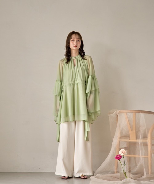 セール】2way frill sleeve tunic blouse / 2wayフリルスリーブ