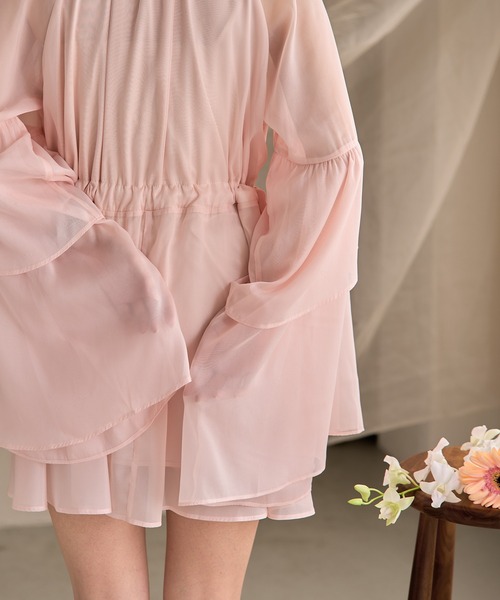 セール】2way frill sleeve tunic blouse / 2wayフリルスリーブ