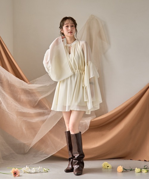 【新品未使用】mideal 2way チュニックブラウス 2way frill sleeve tunic blouse / 2wayフリルスリーブ