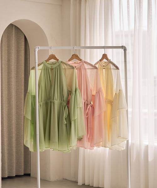 セール】2way frill sleeve tunic blouse / 2wayフリルスリーブ