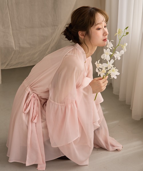 mideal 2wayフリルスリーブチュニックブラウス アイボリー セール】2way frill sleeve tunic blouse / 2wayフリルスリーブ