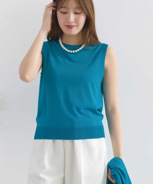 PICCIN（ピッチン）の「【別売りアンサンブル可能】接触冷感シアーノースリーブニット（ニット/セーター・レディース・チェリーピンク/オフホワイト/イエロー/ブラック/ターコイズブルー・M）」の6枚目の写真