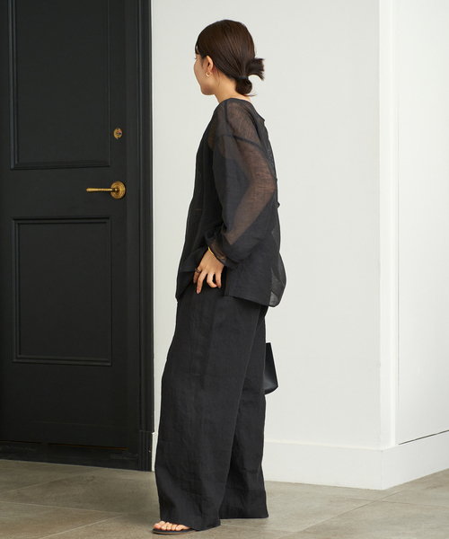 【オーバーサイズ】Plage プラージュ　長袖シャツ　ブラウス　ブラック　黒 セール】Silk open collar ブラウス（シャツ/ブラウス）｜Plage