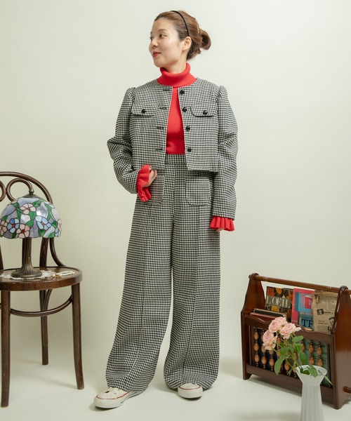 Dot＆Stripes CHILD WOMAN（ドットアンドストライプス　チャイルドウーマン）の「ウールギンガム ワイドパンツ（その他パンツ・レディース・ブラック・36/38）」の9枚目の写真