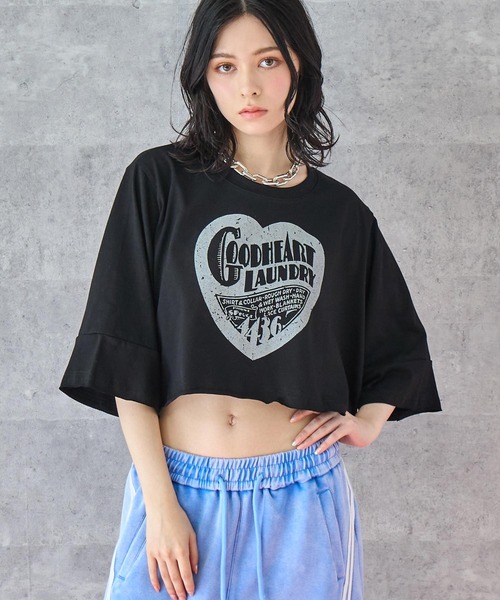 ANAP(アナップ)の「クロップド ハートロゴ Tシャツ(Tシャツ/カットソー・レディース・ホワイト/アイボリー/ブラック・FREE)」の3枚目の写真