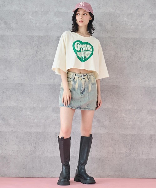 ANAP(アナップ)の「クロップド ハートロゴ Tシャツ(Tシャツ/カットソー・レディース・ホワイト/アイボリー/ブラック・FREE)」の12枚目の写真