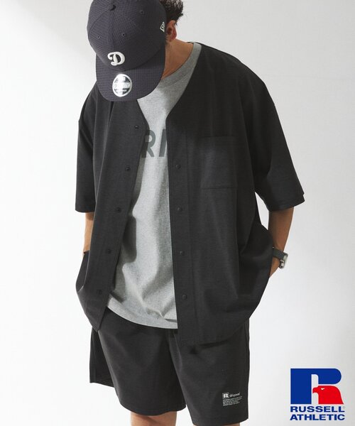 Russell Athletic（ラッセルアスレティック）の「吸水速乾 RUSSELL ATHLETIC 別注 Dri-Power(R) ベースボールシャツ（シャツ/ブラウス・メンズ・チャコールグレー/ライトブルー/ブラック・MEDIUM/LARGE）」の3枚目の写真