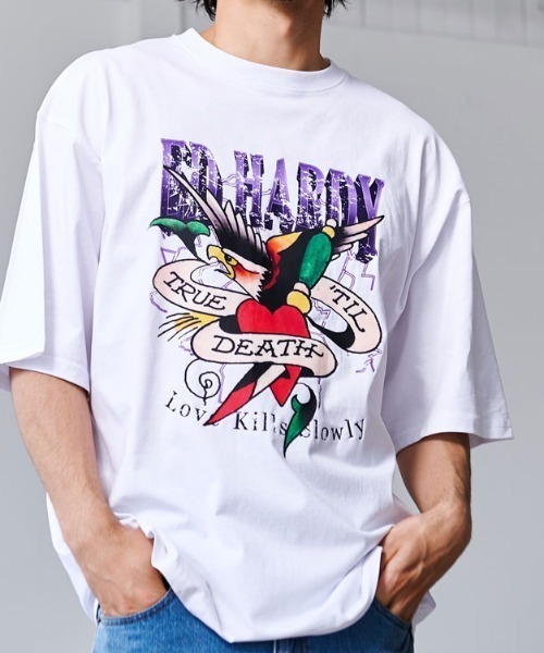 Ed Hardy(エドハーディー)の「『ED HARDY/エドハーディー』クルーネック イーグル半袖Tシャツ(Tシャツ/カットソー・メンズ・ブラック/ホワイト・L/M)」の1枚目の写真