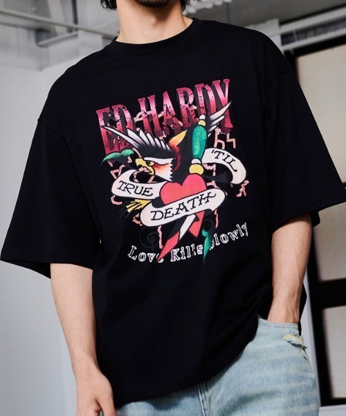 Ed Hardy(エドハーディー)の「『ED HARDY/エドハーディー』クルーネック イーグル半袖Tシャツ(Tシャツ/カットソー・メンズ・ブラック/ホワイト・L/M)」の2枚目の写真