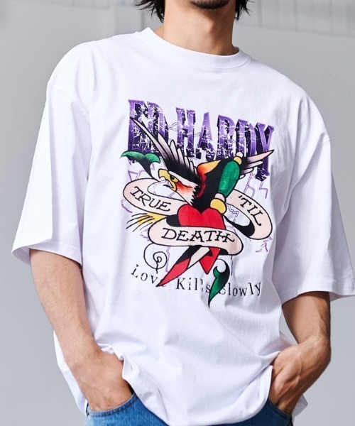 Ed Hardy(エドハーディー)の「『ED HARDY/エドハーディー』クルーネック イーグル半袖Tシャツ(Tシャツ/カットソー・メンズ・ブラック/ホワイト・L/M)」の3枚目の写真