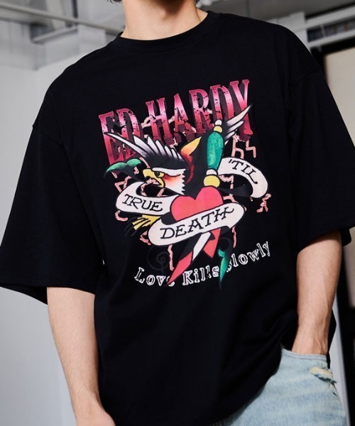 Ed Hardy(エドハーディー)の「『ED HARDY/エドハーディー』クルーネック イーグル半袖Tシャツ(Tシャツ/カットソー・メンズ・ブラック/ホワイト・L/M)」の7枚目の写真