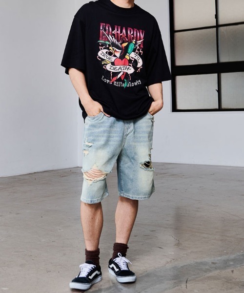 Ed Hardy(エドハーディー)の「『ED HARDY/エドハーディー』クルーネック イーグル半袖Tシャツ(Tシャツ/カットソー・メンズ・ブラック/ホワイト・L/M)」の8枚目の写真