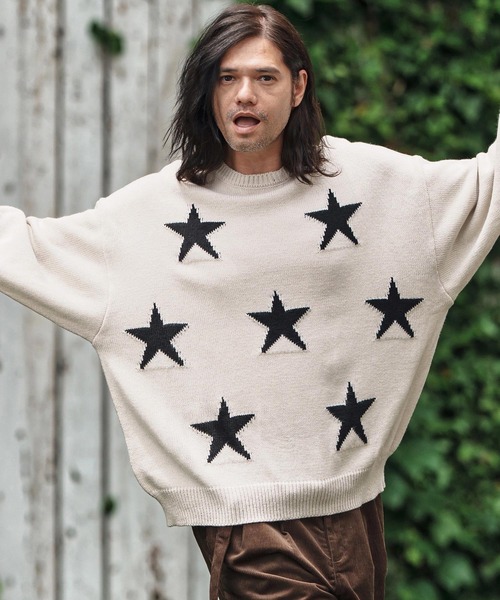 CAMBIO(カンビオ)の「mn3136- Mid Guge Star Pattern Jacquard Knit Pullover スター柄セーター(ニット/セーター・メンズ・チャコールグレー/アイボリー/ブラック/ミックスグレー・S/M/L)」の2枚目の写真