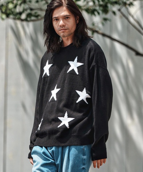 CAMBIO(カンビオ)の「mn3136- Mid Guge Star Pattern Jacquard Knit Pullover スター柄セーター(ニット/セーター・メンズ・チャコールグレー/アイボリー/ブラック/ミックスグレー・S/M/L)」の3枚目の写真