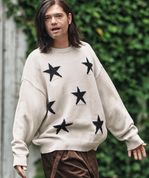 CAMBIO(カンビオ)の「mn3136- Mid Guge Star Pattern Jacquard Knit Pullover スター柄セーター(ニット/セーター・メンズ・チャコールグレー/アイボリー/ブラック/ミックスグレー・S/M/L)」の5枚目の写真